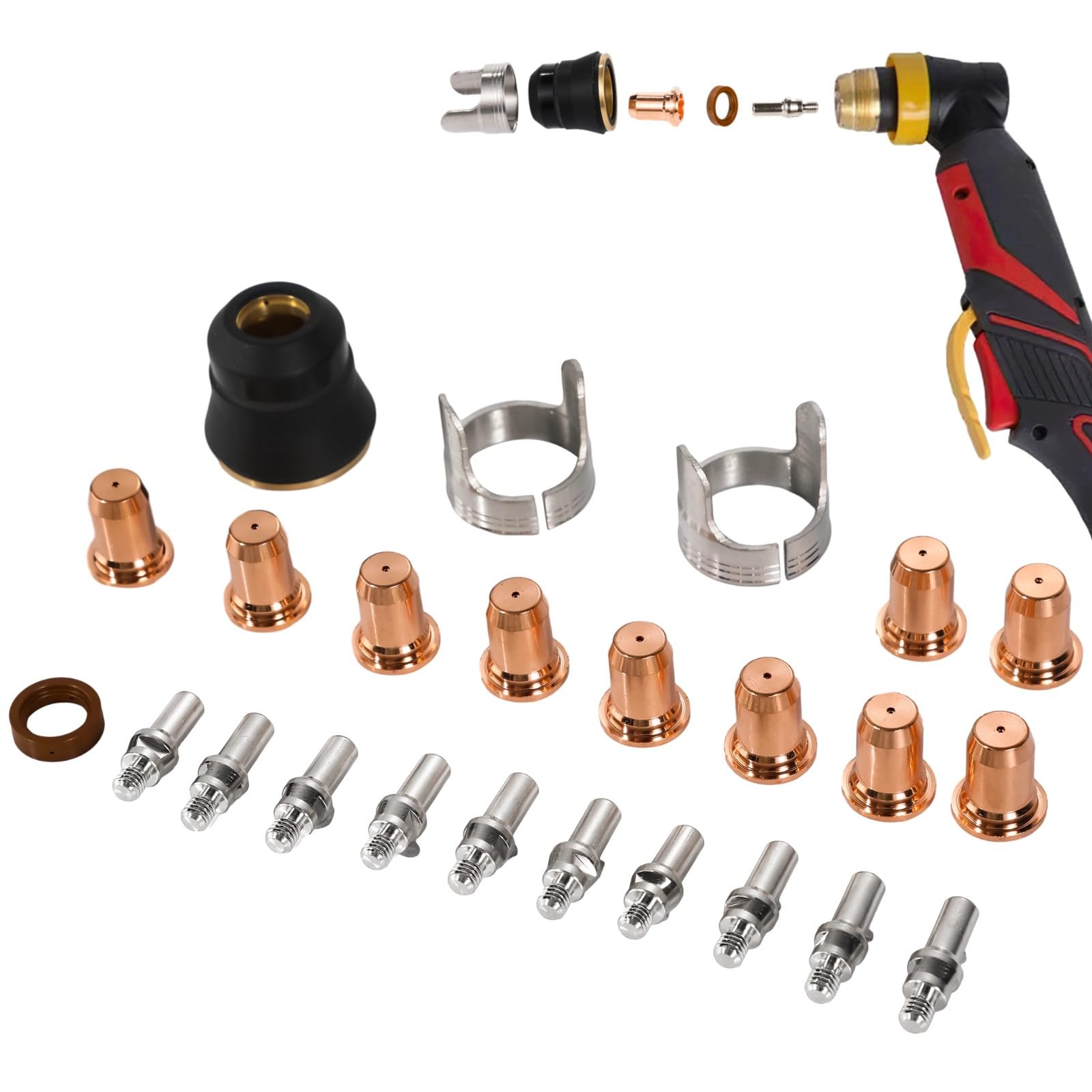 Cutter Consumibles Kit de electrodos de boquilla con boquillas de cobre rojo, electrodos, soportes, cubierta, kit de electrodos de punta de 24 piezas para Ipt40 Cut55 Cut65