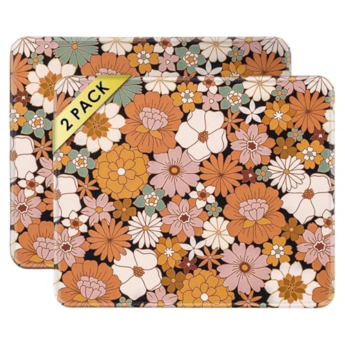 Image of FROGIGO Mouse Pad with Stitched Edges - Cute Floral Mousepad Set for Women, 9.25 x 7.75 inch Washable Desk Pad, Non-Slip Rubber Base, Office Home Laptop Accessories - Autumn Daisy-2 Pack