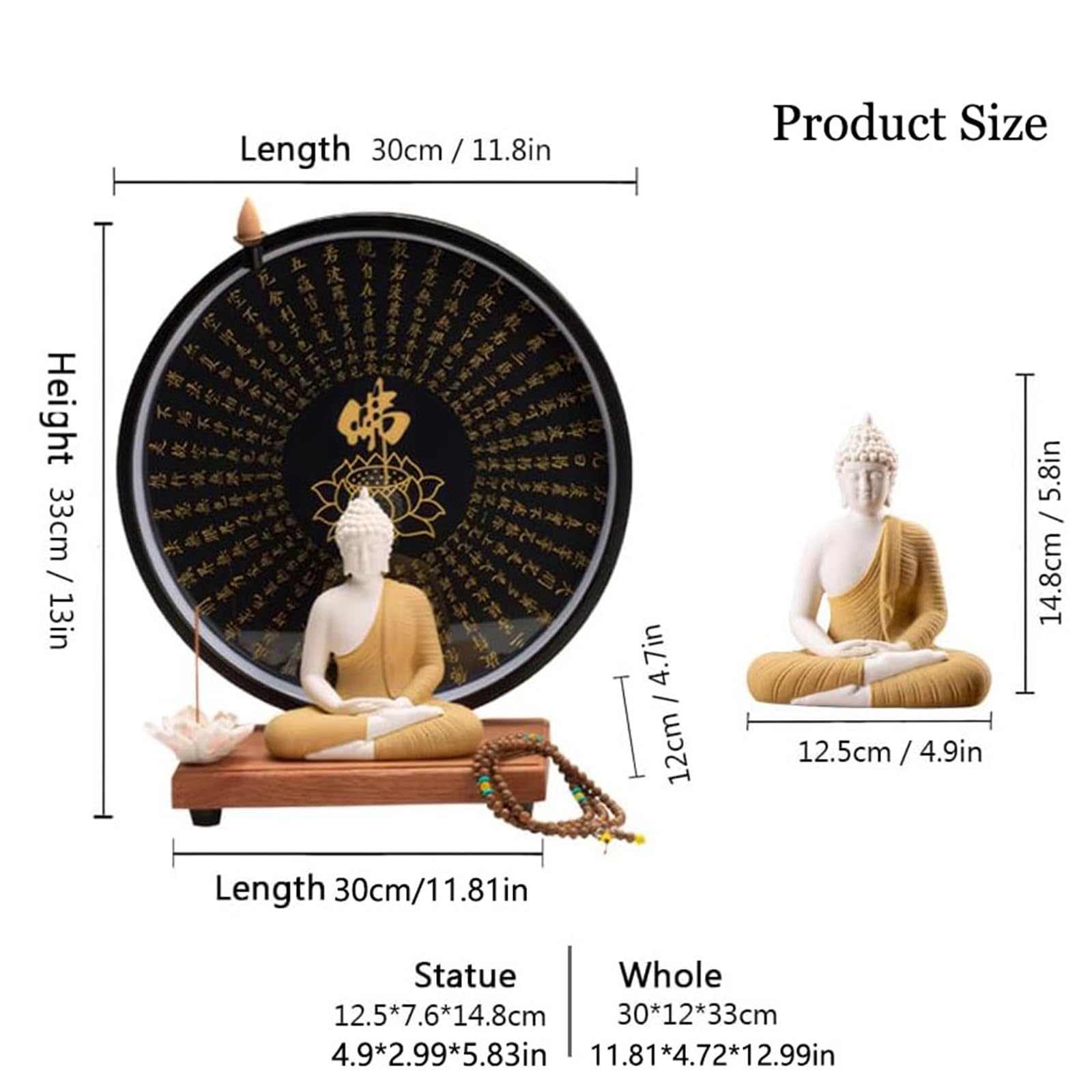 Estatua budista grande con círculo LED, decoración zen 3D, aplique mural para sala de estar, arte de pared para colgar