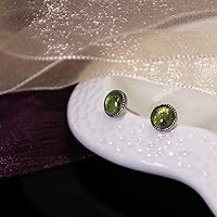 Vista 4 de Green Peridot Sterling Silver Studs Earrings for Her