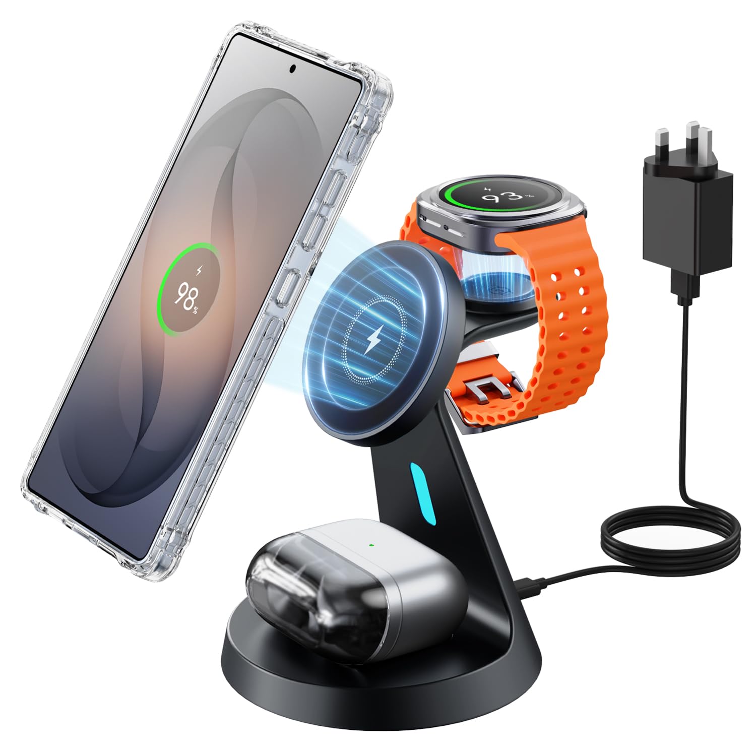 JoyGeek 3 in 1 Magnetic Wireless Charger, Fast Charging Station for Samsung Galaxy S26/S25-S23/Z Fold/Z Flip, for Galaxy Watch Ultra/8/7/6/5 & Buds, Ideal for Office & Home — image 1