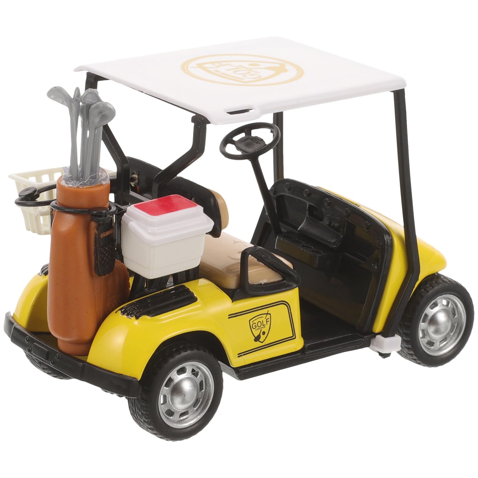 Mini Golf Cart Model - Alloy Pullback Action Toy, Yellow Desktop Ornament for Golf Lovers, 1:36 Scale Diecast Cart Decoration, 3.93 X 2.75 X 1.77 Inches
