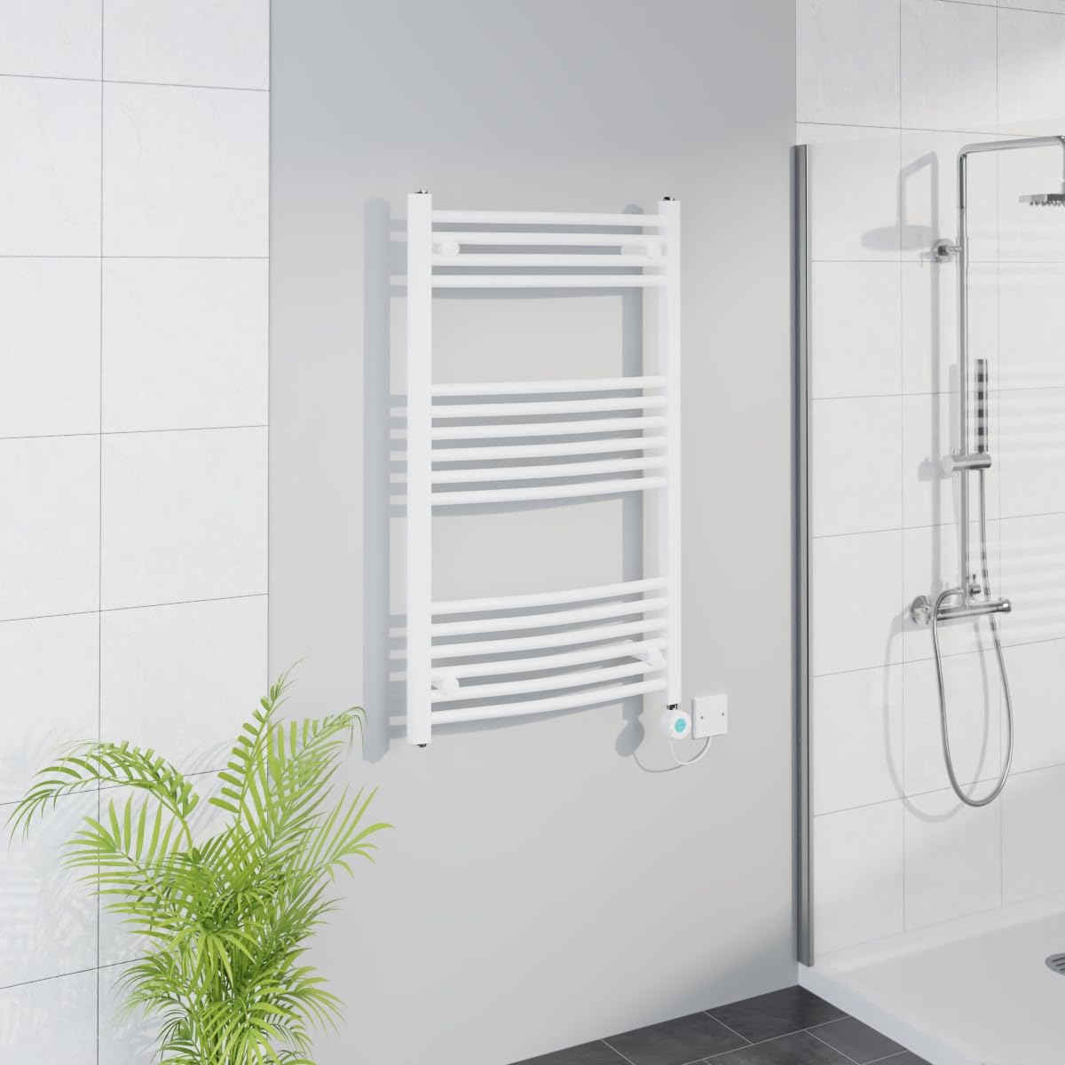 Warmehaus WiFi Electric Curved Heated Towel Rail Timer 1000x600mm White