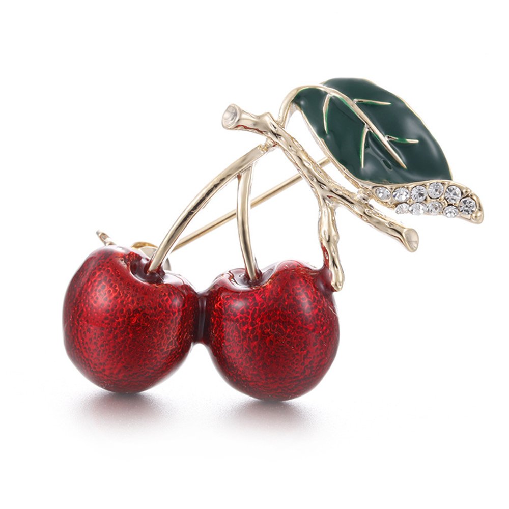 MINGHUARed Cherry Collar Brooch Enamel Fruit Corsage Lapel Pin for Girls Clothing Acccessories