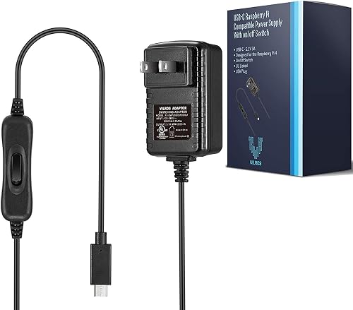 Vilros Raspberry Pi 4 & 400 Compatible Power Supply (USB-C) with on/Off Switch