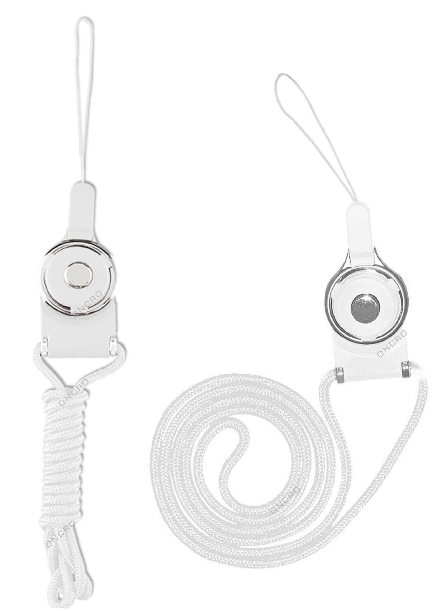 ONCROWhite 2 in 1 ring finger/hand holder Pack of 2 Nylon braided Detachable Lanyard quick release press button Necklace Wrist Neck Strap thread string rope cord for Mobile Phones ID Card Badge