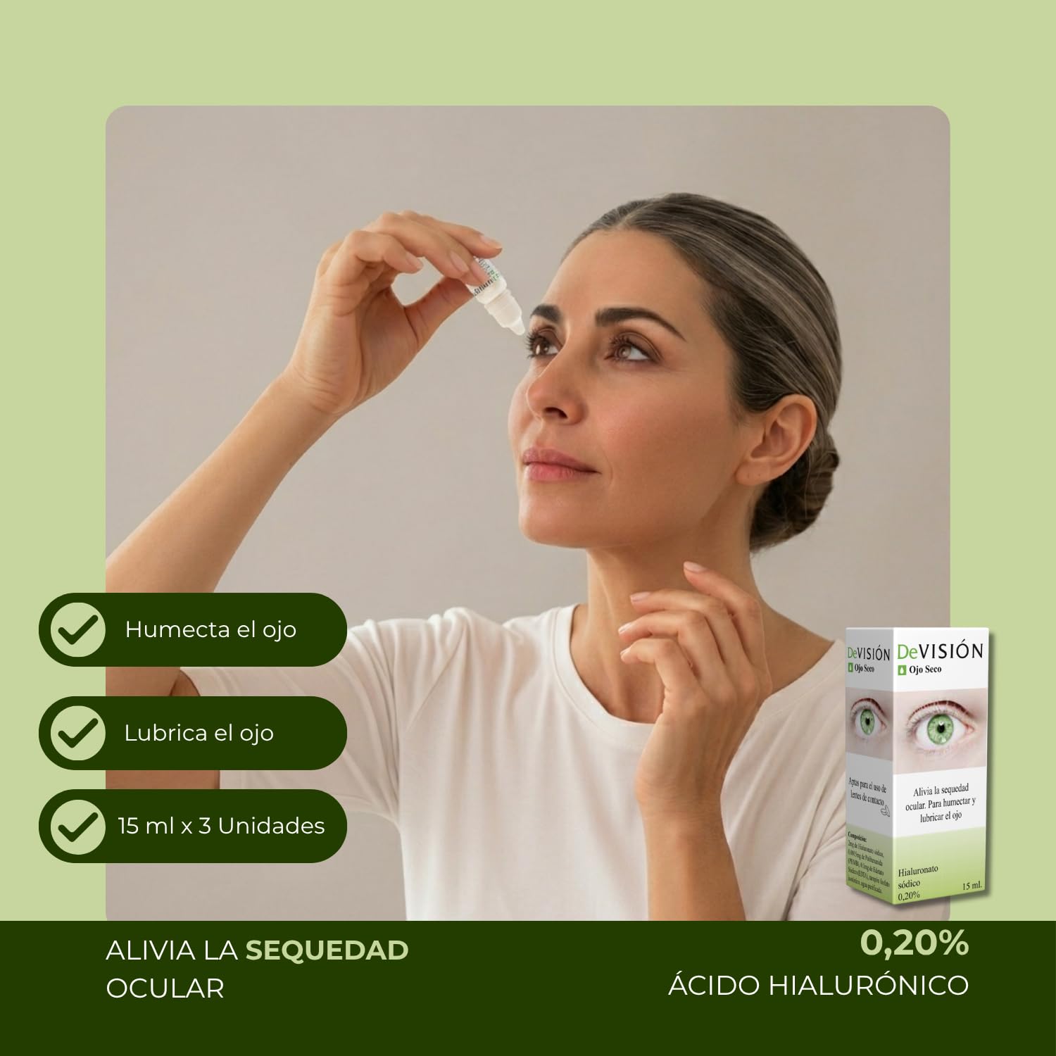 DeVisión Ojo Seco 15 ml - Pack de 3 Unidades - Gotas Oftálmicas con Hialuronato Sódico 0,20% – Lubricante Ocular para Aliviar la Sequedad y Humectar los Ojos – Envase Gotero