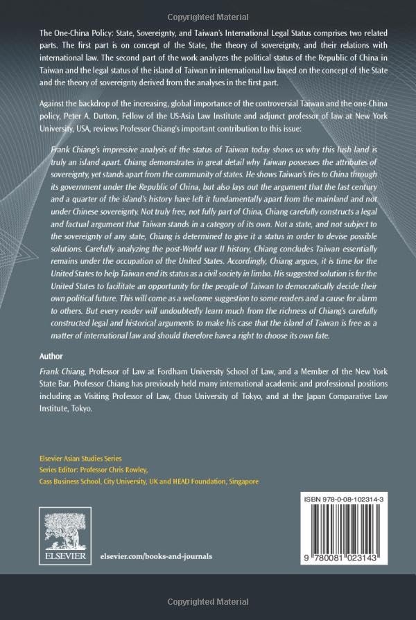 Back cover of The One-China Policy book, displaying a detailed description of the book's content, author information, and ISBN barcode.