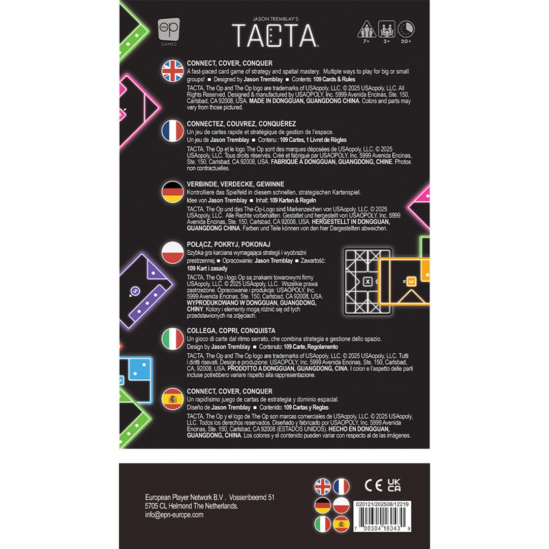USAopoly | TACTA Multilingual | Strategiczna Gra Karciana, Obróć Przewróć Ustaw, Stale Rosnąca Plansza, Wielojęzyczne Zasady | 2 Do 8 Graczy | 20 Plus Minut