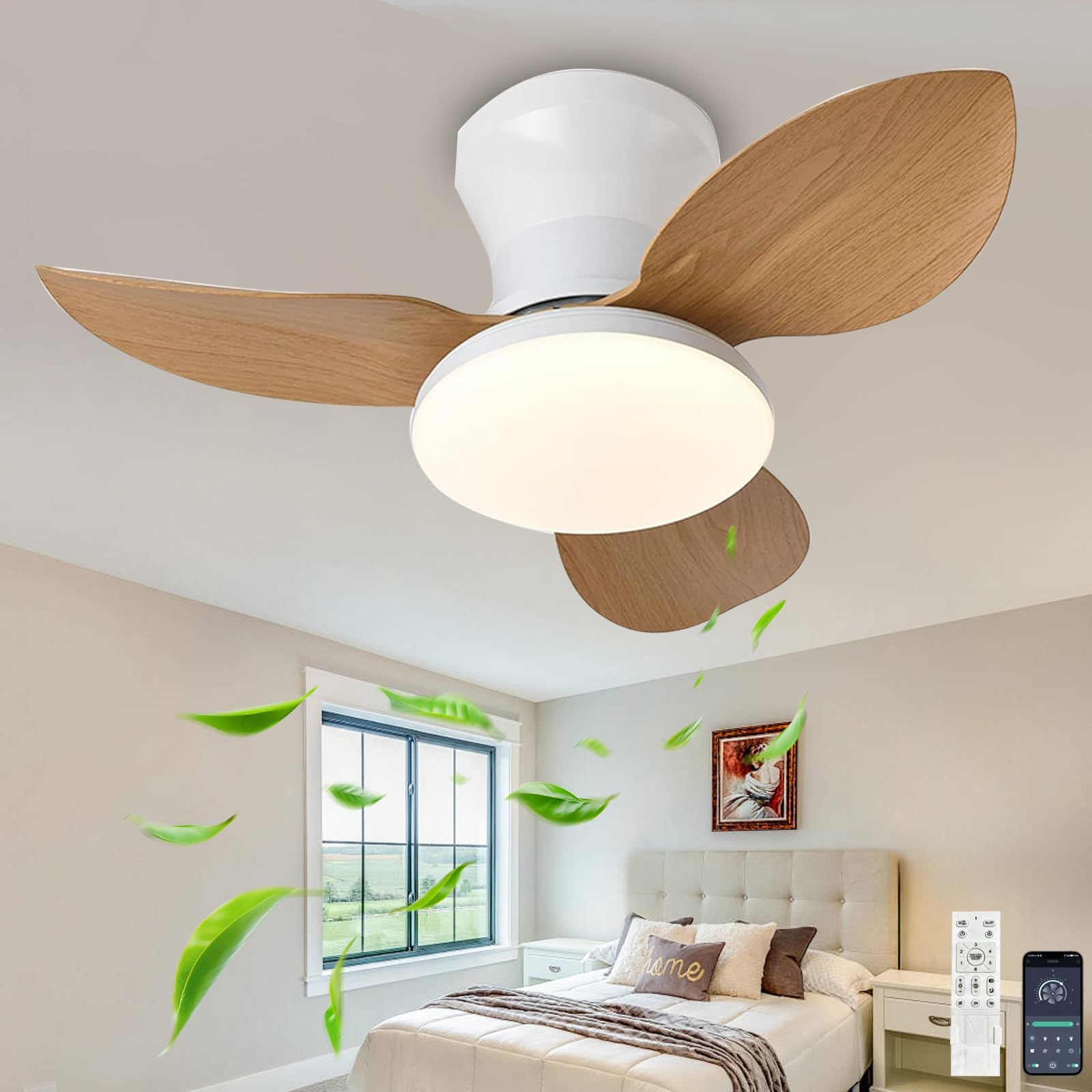 SXDMOUBK Small Fan Light Ceiling Reversible Mute 6 Speed Ceiling Fan with Lighting Led Dimmable Timer Living Room Ceiling Fans with Lights and Remote Modern Chandelier Light