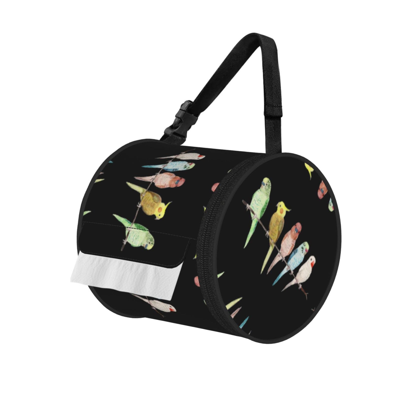 Colorful Parrots On Tree Printed Hanging Tissue Organizer, Smooth Zipper Oxford Cloth Roll Holder for RV Bathroom Desk