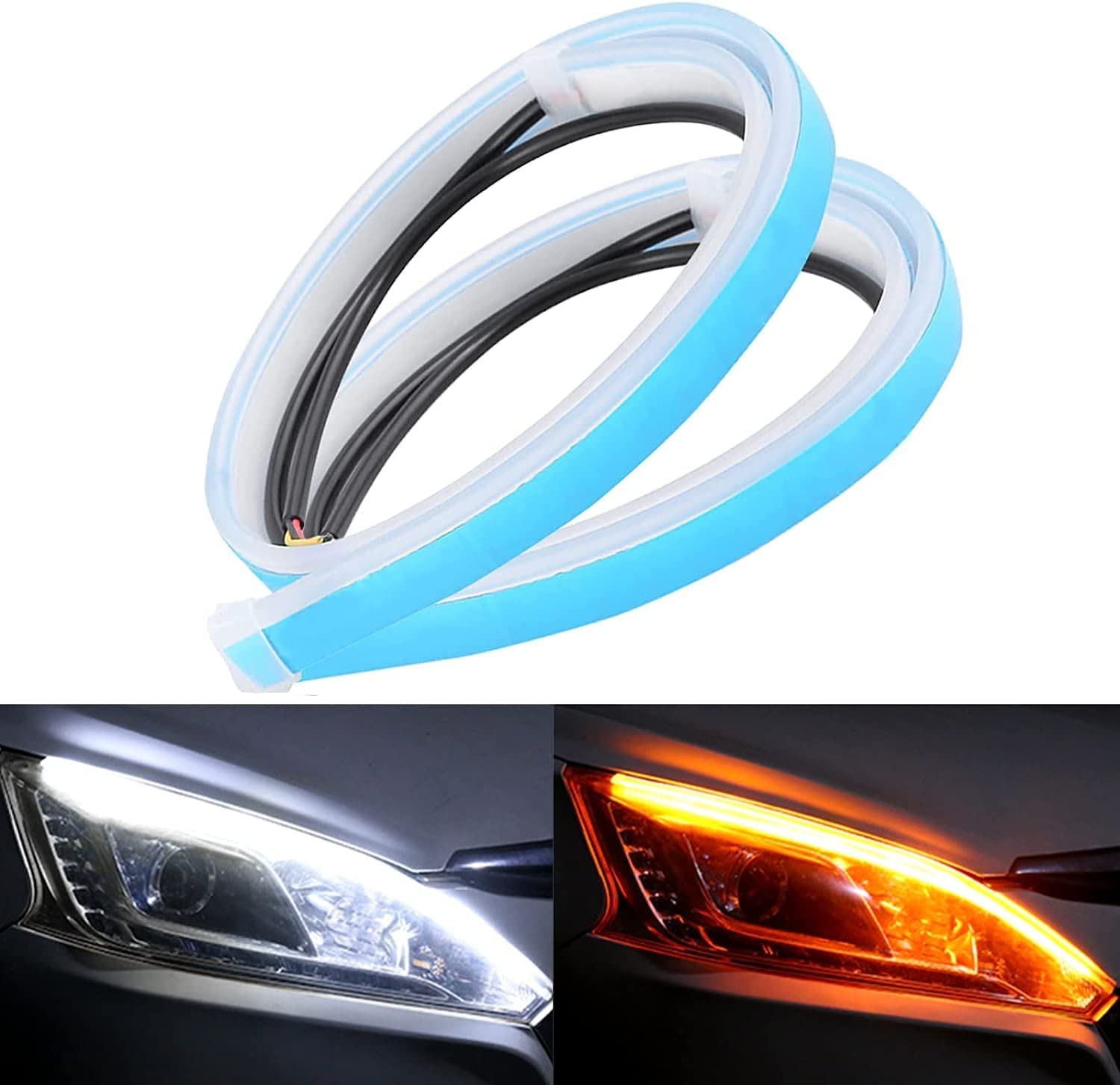 Universal Hub White Amber Stick-on Above Headlamp Flow LED Sequential Daytime Running Lights-picture-19