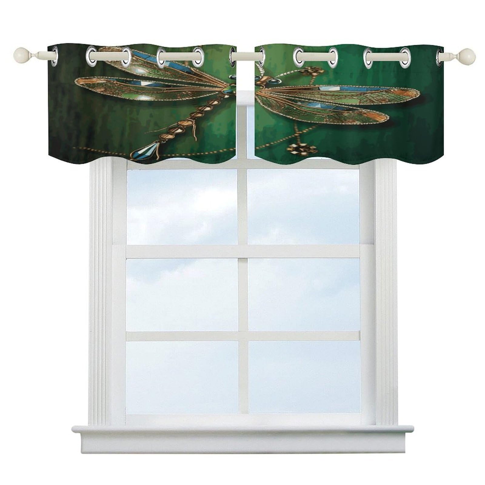 Fekiloot Style Jewel Dragonfly Short Curtains Valance Curtain