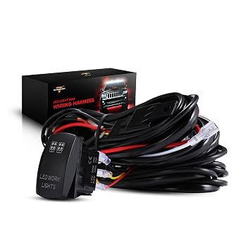 Wiring Harness 2 Lead, Auxbeam 12V 5Pin Rocker Switch with 3Pcs Switching Lines, On Off Switch Power Relay Fuse for LED Light Bars Work Light Driving Lights