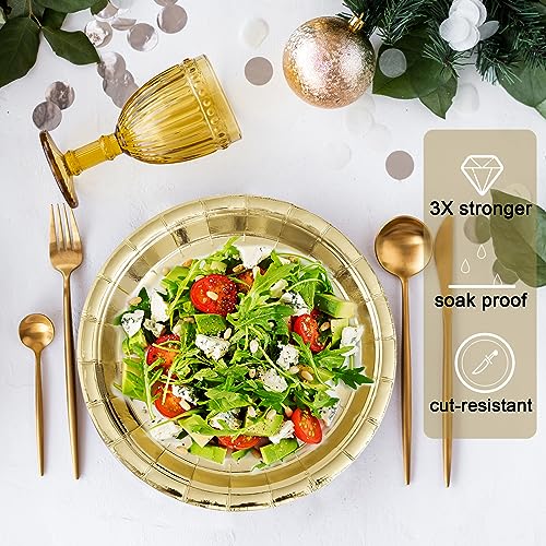 Image of Gold Disposable Paper Plates, 9 Inch Dinner Party Plates, 50 Count Bulk