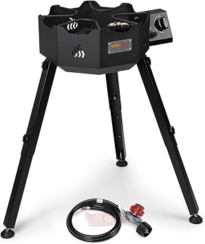 ONLYFIRE GRILLS Portable Gas Burner with Adjustable Removable Legs, Propane Camping Stove for Backyard RV Tailgating Outdoor Cooking, for Wok, Skillet, Frying Pan, Pot, 4FT Hose, 65000BTU, GS301