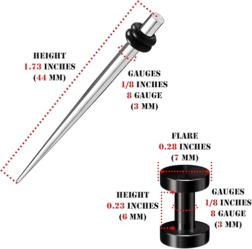 Miniatura 2 de BIG GAUGES 2 pares de expansores de acero quirúrgico 316L, tornillo anodizado negro, túnel de carne, piercing, joyería de estiramiento de oreja,