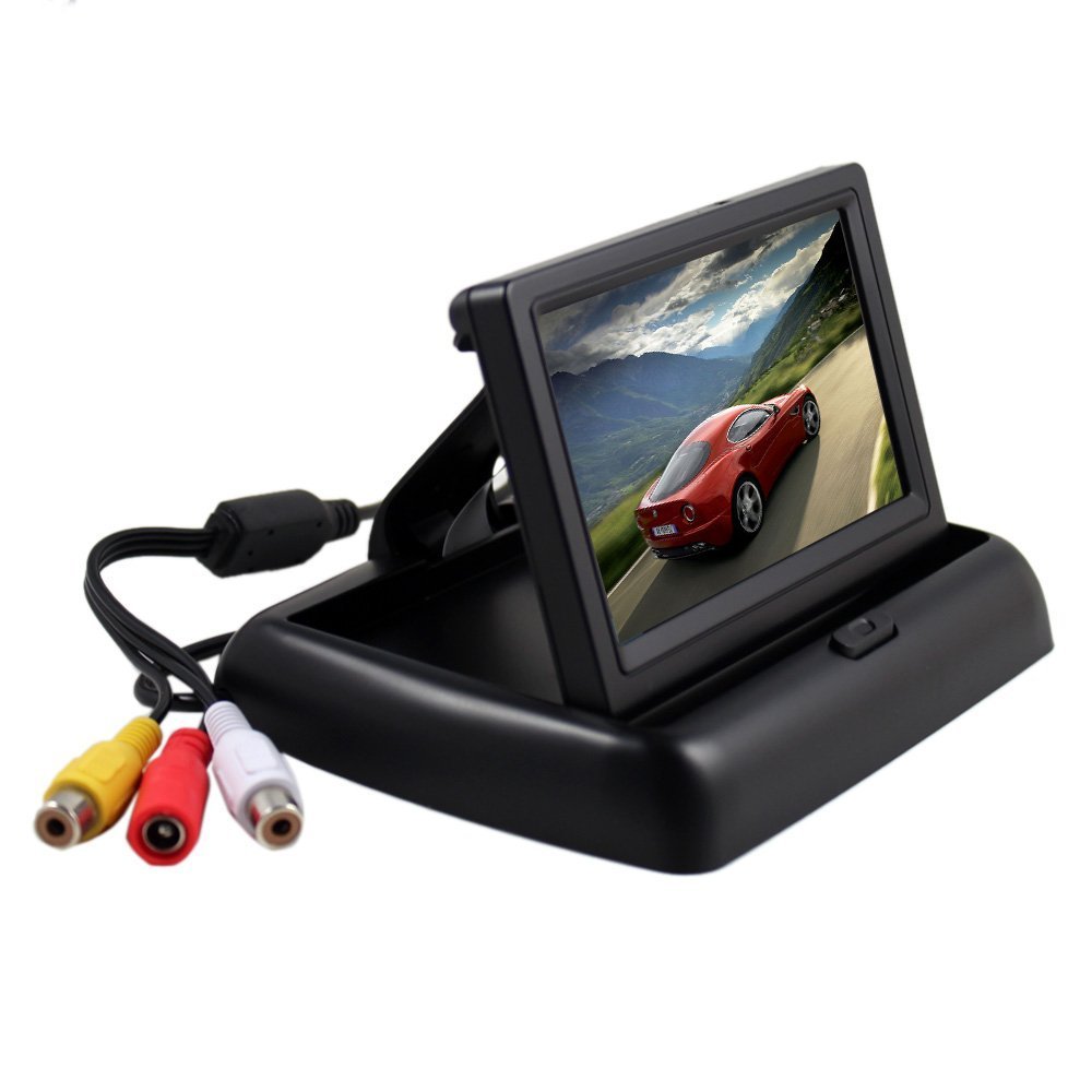 BW® 4.3 Inch Folding TFT LCD Car Rear View Reverse Color Camera Monitor 2CH Video Input Supports Car DVD/VCD Black