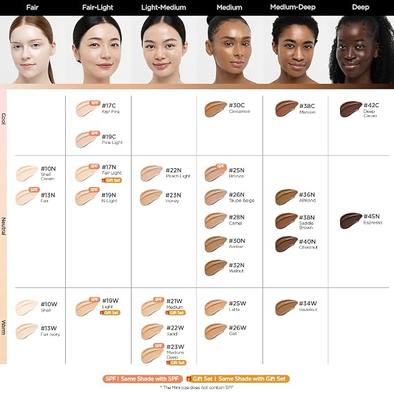 JUNG SAEM MOOL Essential Skin Nuder Cushion | Natural Finish, Buildable Coverage Cushion Foundation by Korean Makeup Artist (Mini, 0.17 Fl Oz), 10N Shell Cream
