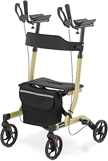 UNI_ROLL_05 F Rollator Champagner 136 kg 1050-1150 mm faltbar Leichtgewicht mit Rückenlehne, Sitz und Halterung für Gehstock Gehwagen leicht