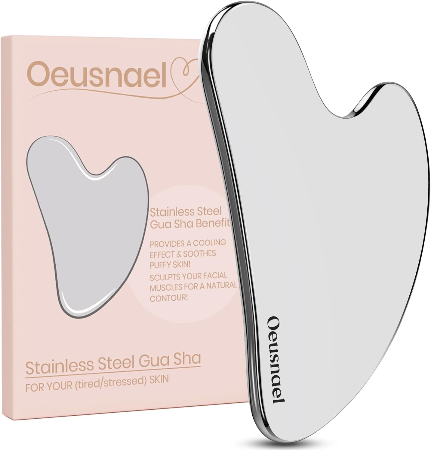 Oeusnael Stainless Steel Gua Sha Facial Tools, Lymphatic Drainage Massager for Face Sculpting, Chin & Jawline Shaper, Metal Guasha Tool for Body Eyes Neck, Self Skin Care Gift for Women Men with Pouch