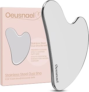Stainless Steel Gua Sha Facial Tools, Lymphatic Drainage Massager for Face Sculpting, Chin & Jawline Shaper, Metal Guasha Tool for Body Eyes Neck, Self Skin Care Gift for Women Men with Pouch