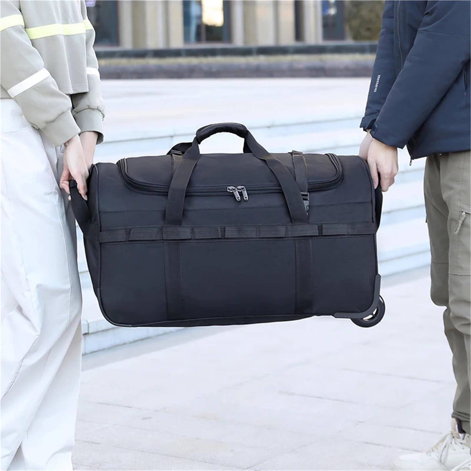 Borsone da Viaggio con Ruote Borsone con ruote resistente, pieghevole, impermeabile, tracolla regolabile e tasche for viaggi palestra(Grey)