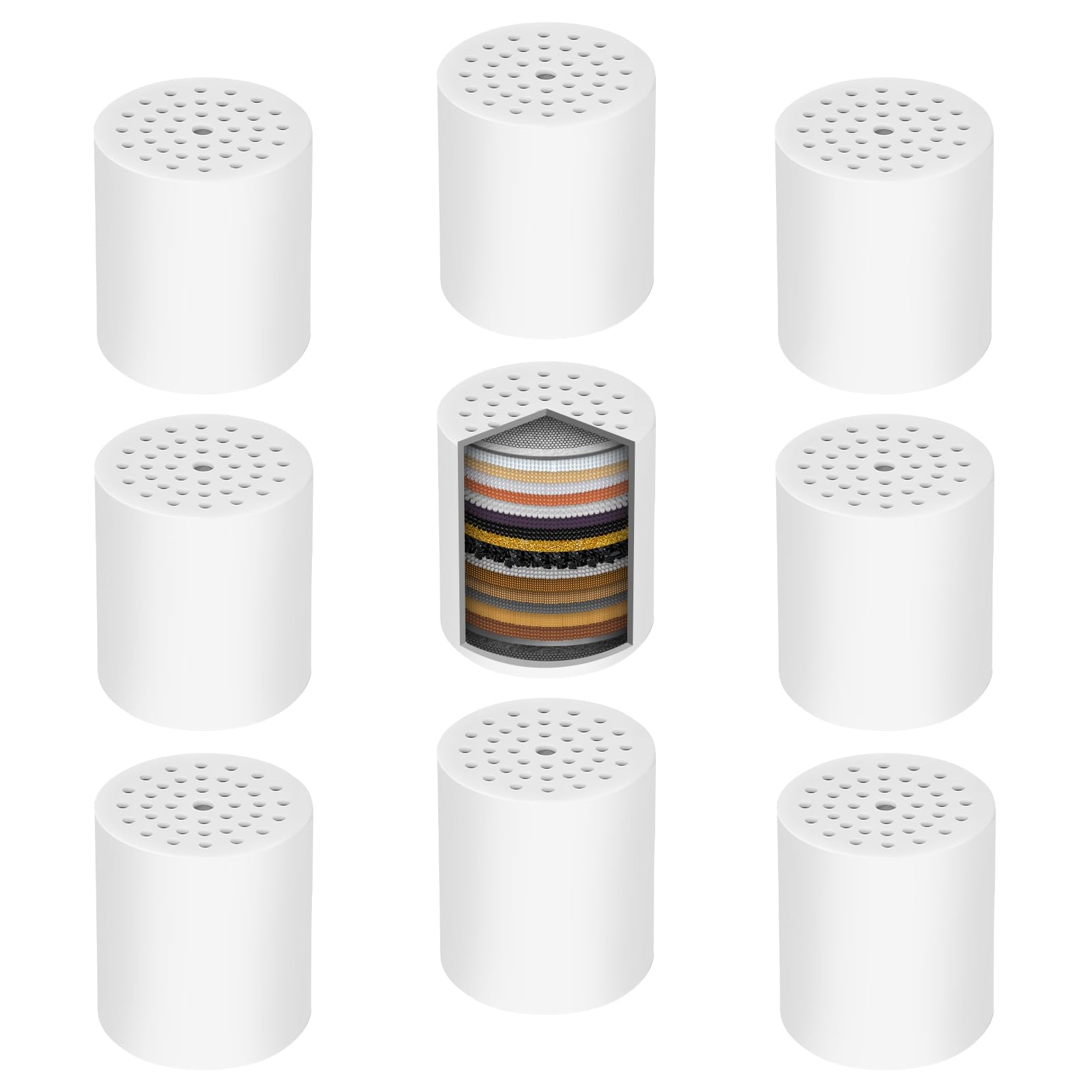 9 Stück Duschfilter-Ersatzkartusche, 20-stufiger Duschfilterkopf für hartes Wasser, universell kompatibel mit jedem ähnlichen Design, Hochleistungs-Hartwasserfilter-Ersatzkartusche