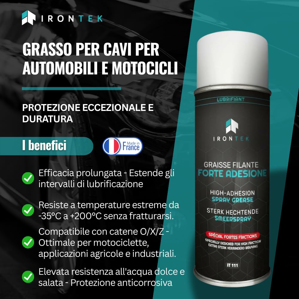 Grasso Spray Lubrificante - IRONTEK - 400 ml | IT111 | Base Sintetica con PTFE | Alta Aderenza e Resistenza | -35°C a +200°C