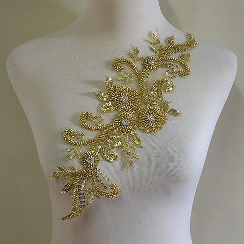 Miniatura 4 de Apliques de encaje con cuentas 3D Luz Lujo Ropa Collar Ramillete Bordado Accesorios (azul oscuro)