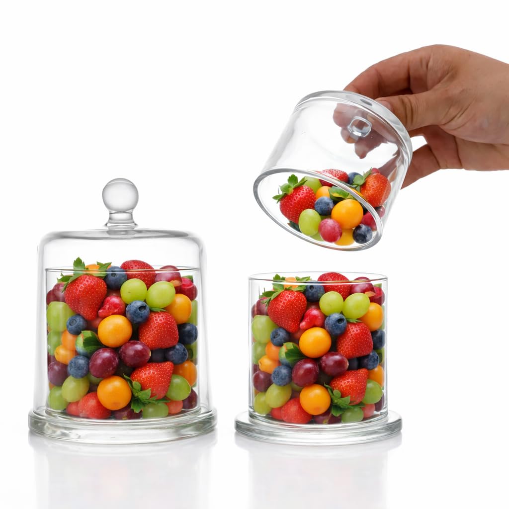 Glass Storage Jar with Bell Dome Lid (725 ml) | Multipurpose Candy, Cookie & Dry Fruit Organizer | Clear Cloche Bell Jar with Round Handle | Decorative Dome for Candle Display, Kitchen & Table Décor