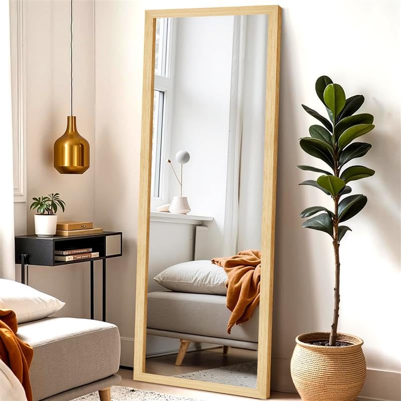 Image of Modern Wood Frame Full Length Wall Mirror - 5.25 Ft Tall Big Body Mirror with 5mm Premium HD Shatterproof Glass, Leaning or Hanging Dressing Mirror for Bedroom and Closet