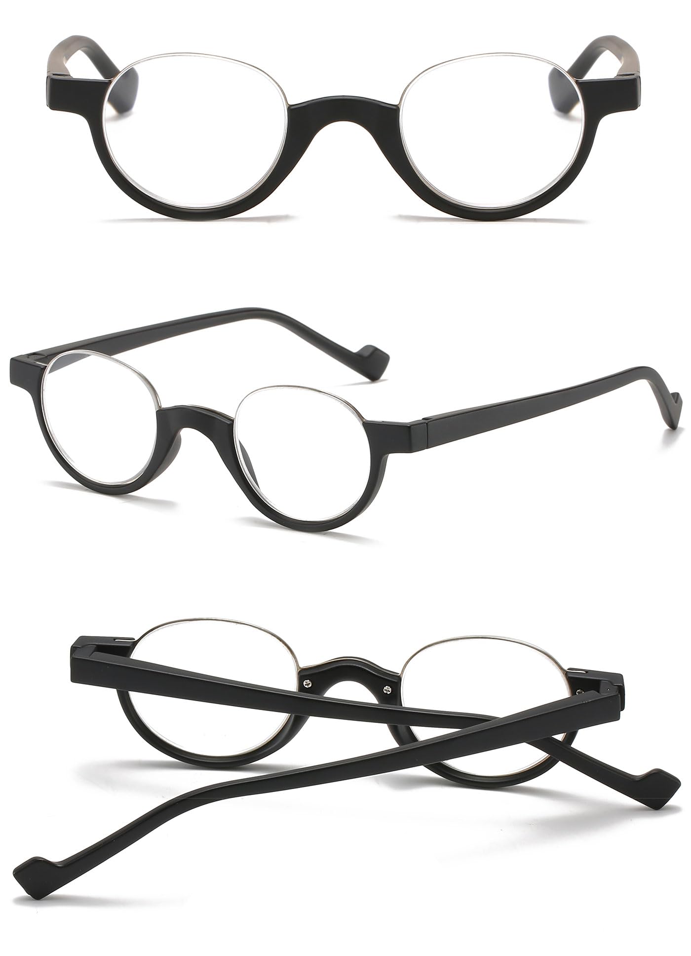 Mode Halbrand Lesebrille Damen Herren Halbrund Klein Halbrahmen Halbbrille mit Stärke Federscharnier Retro Halbmond Lesehilfe Sehhilfe