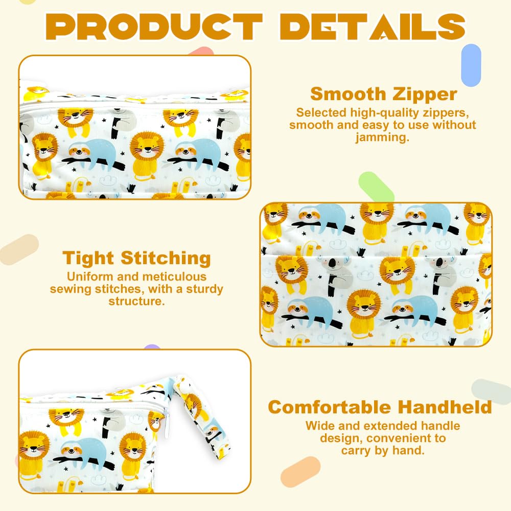 Copbopwn 2Pcs Wet Dry Bags Waterproof Baby Swim Nappy Bag Organiser 2 Zipper Pockets Wet Bag for Baby Items Washable Reusable Cloth Diaper Bags for Swimming Travel Beach Pool Gym Yoga(14x12 inch) - Image 3