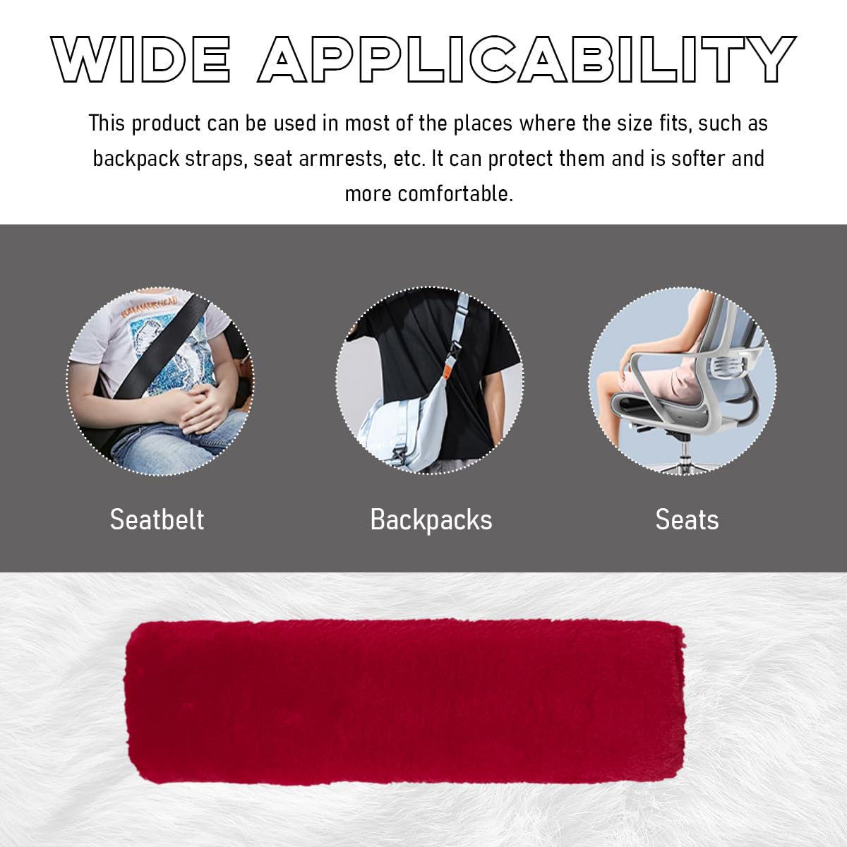 2 almohadillas de hombro para cinturón de seguridad, fundas suaves y esponjosas para cinturón de seguridad, cómodas y cálidas, para adultos y niños, accesorios de coche (rojo vino)