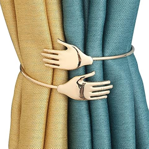 2 Pieces 4 Hands Lovely Curtain Tieback Boho Curtain Tiebacks Curtain Holdbacks for Wall Curtain Ties Window Treatment Curtain Tie Backs with Hooks for Bedroom Wall Dining, Set of 2, Golden Hug Cover