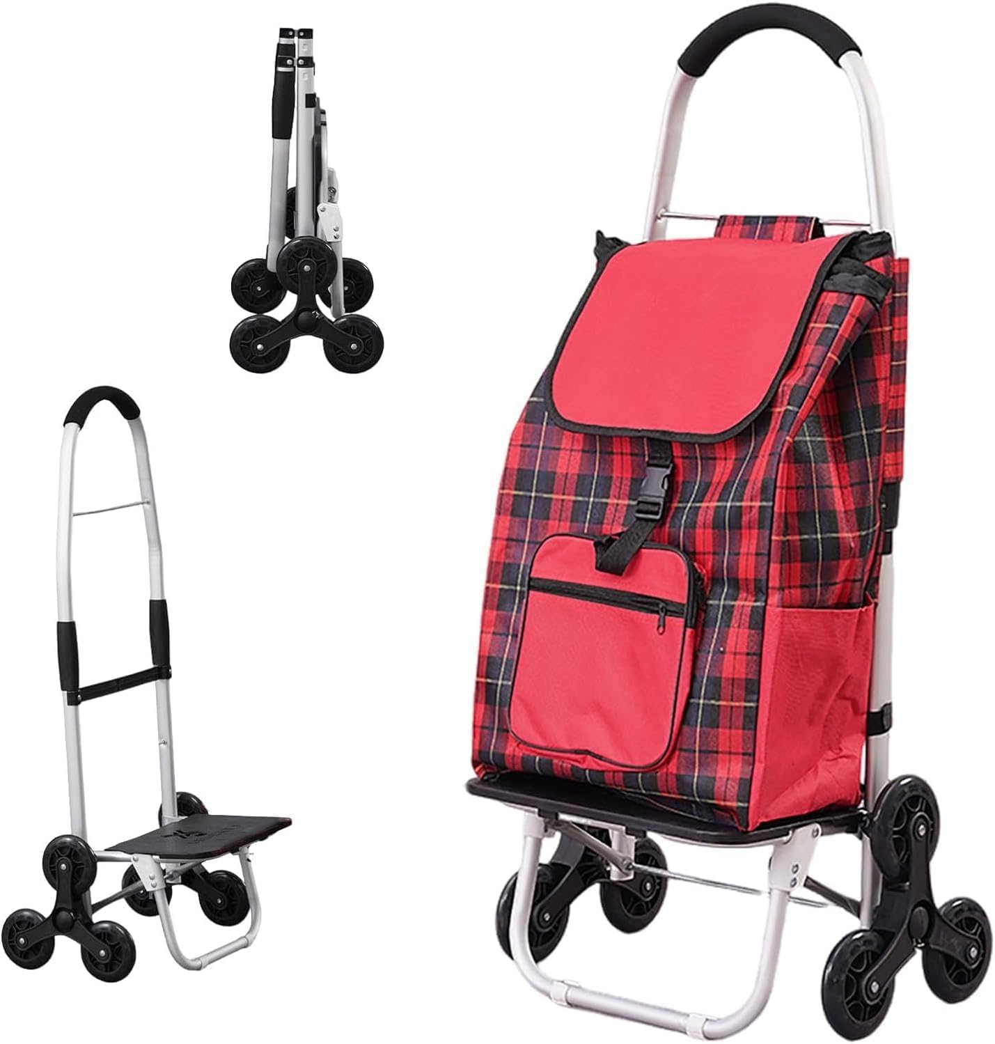 Shopping Trolley Stair Climber 2-in-1 Shopping Trolley Foldable Removable Bag Shopping Aid Trolley Waterproof 6 Wheels -Grey