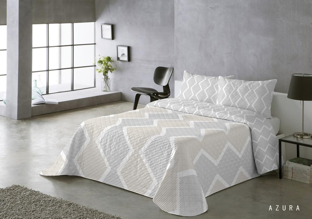 BOHEME Colcha Estampada Reversible Azura Dorado. Colcha Cama 150-250X270 cm.