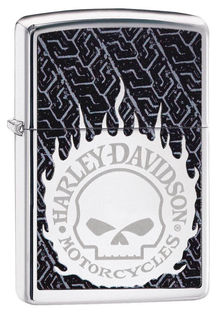 Zippo - Briquet Tempête Motif Harley Davidson, Chrome Poli, Impression Lustre/Color Image, Rechargeable, Réutilisable, Coupe-Vent, Coffret Cadeau, Fabriqué Aux États-Unis