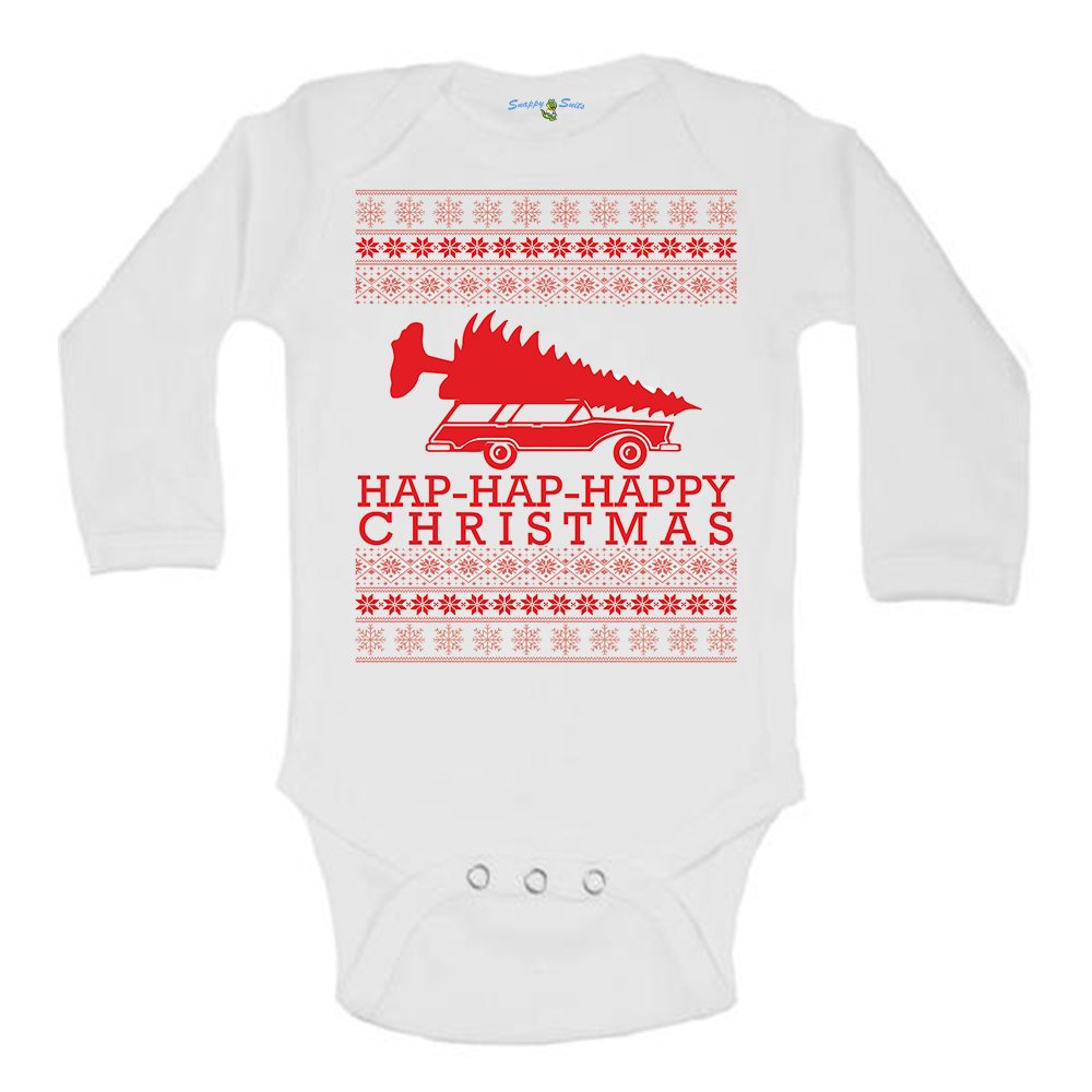 Snappy SuitsHap-Hap-Happy Griswald Family Christmas Vacation Ugly Sweater One Piece Baby Romper Suit Long Sleeve (0-3 Months)