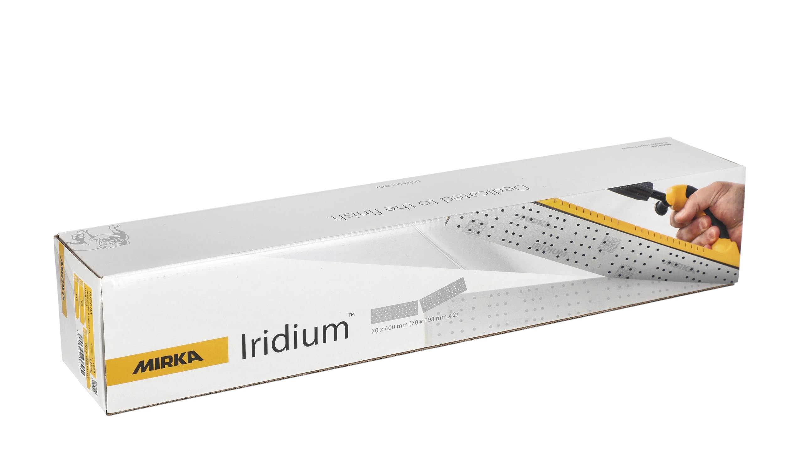 Mirka papier ścierny Iridium 70x400 mm 140 otworów rzep | Wielootworowy papier ścierny Mirka do lakieru szpachli drewna stali materiałów mineralnych plastiku z rzepem