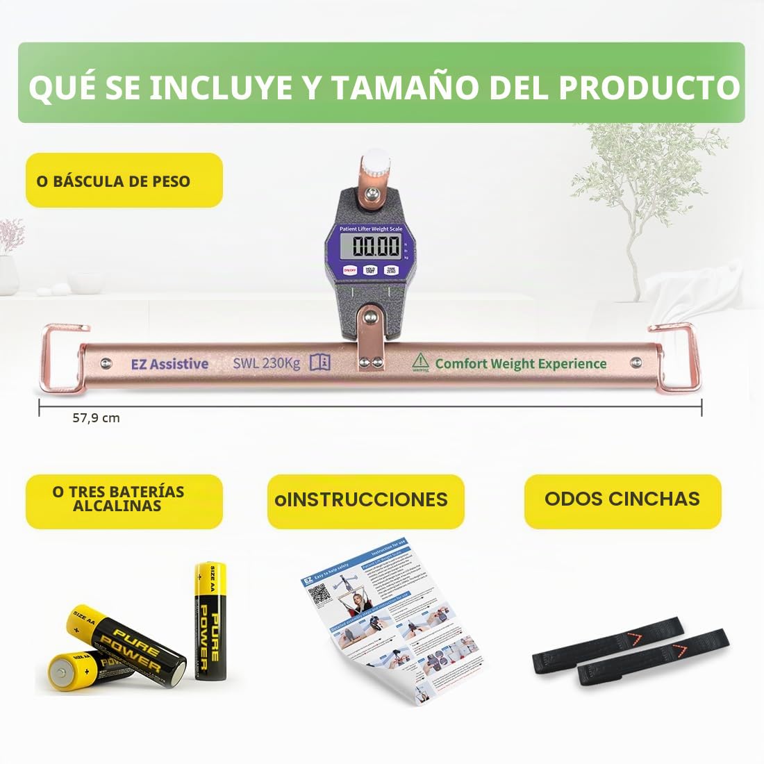 EZ Assistive - Báscula de peso para pacientes acamados, báscula de elevación universal para cuidados hospitalarios o domiciliarios, carga de peso segura 227 kg
