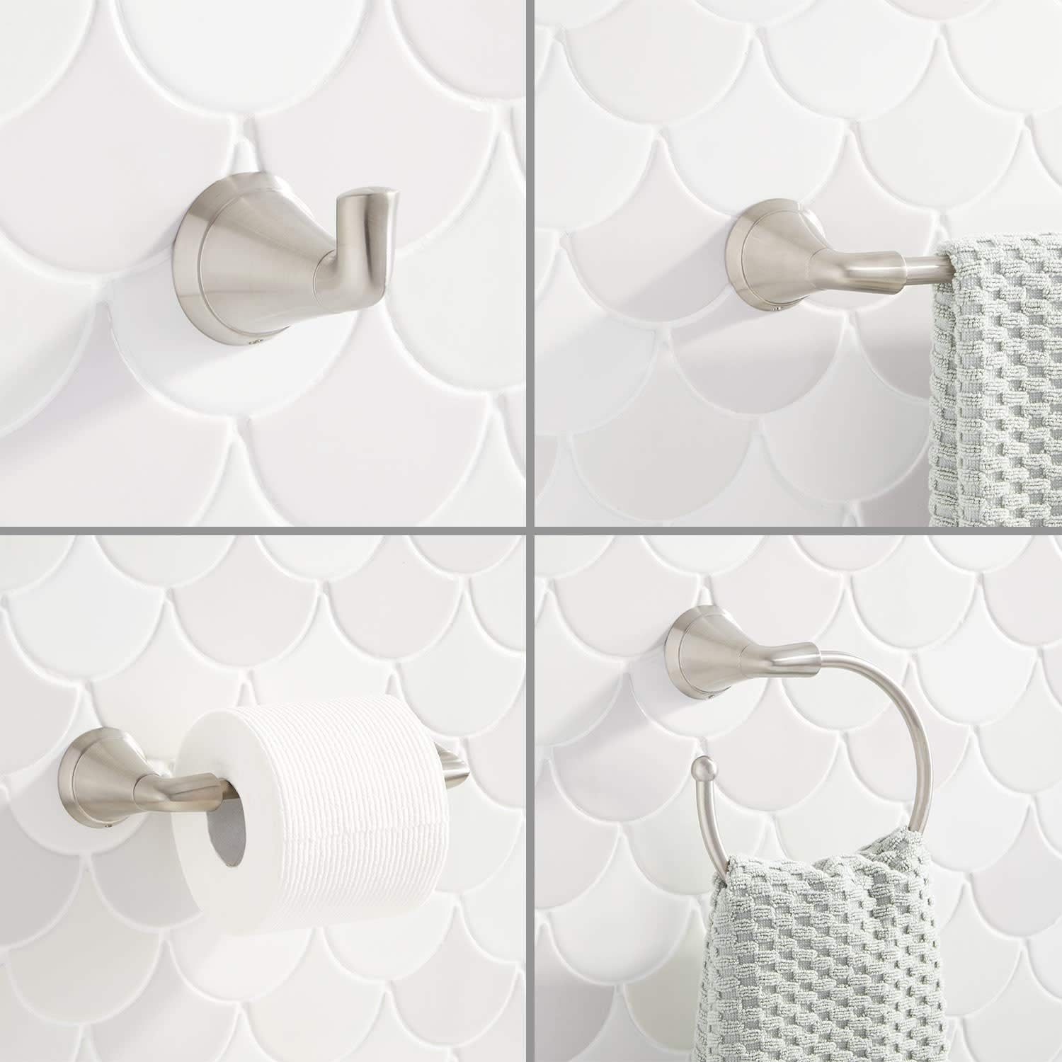 447175 Provincetown Bathroom Hardware Set with 24 Towel Bar, Towel Ring, Toilet Paper Holder, and Robe Hook