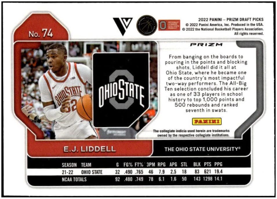 E.J. LIDDELL RC SSP 2022-23 Panini Prizm Draft Variation Venom Snakeskin #74 ROOKIE Case Hit NM+-MT+ NBA Basketball Picks