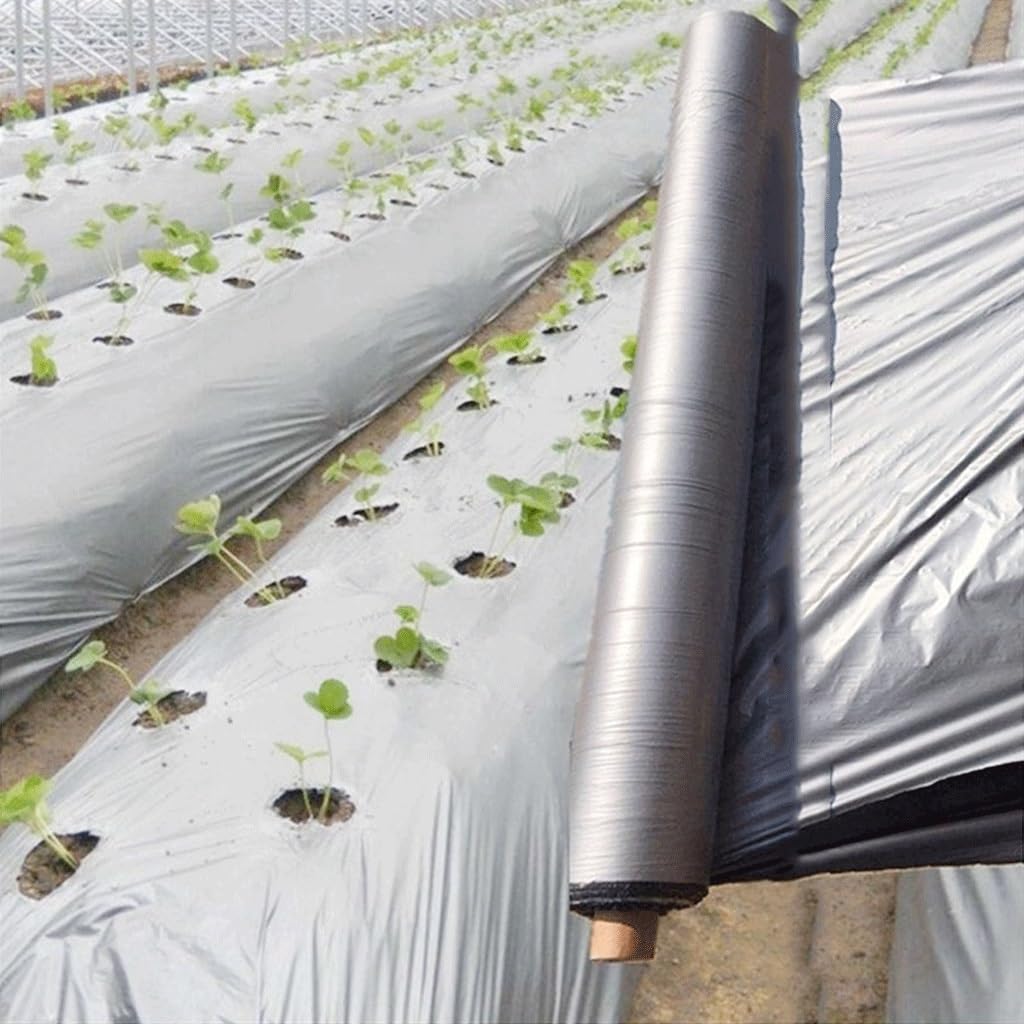 Ogrodowa ściółka plastikowa, folia ogrodowa ściółkująca, 0,012 mm rolnicza srebrzysta odblaskowa folia, sadownicze folie ściółkujące z tworzywa sztucznego, do szklarniowej pielęgnacji warzyw(Length 25