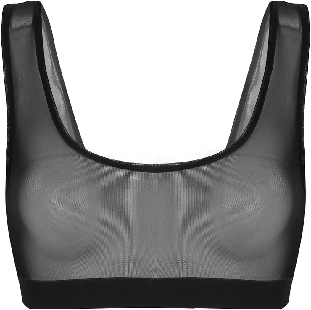 YiZYiF Women's Mesh Sheer Bra See Through Bralette Sexy Tank Top Vest Underwear