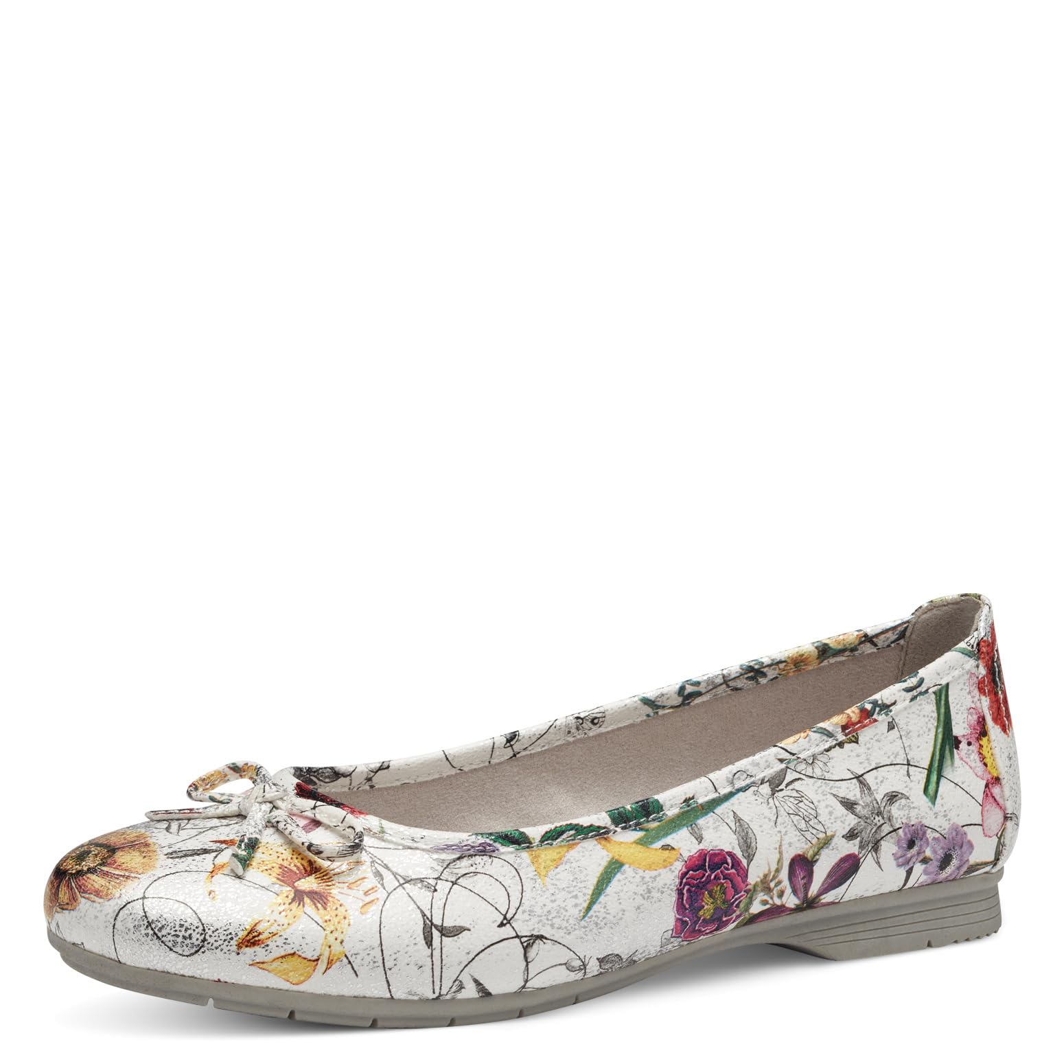 Jana Women’s Ballerinas with Bow Vegan, White/Flower, 3,5 UK