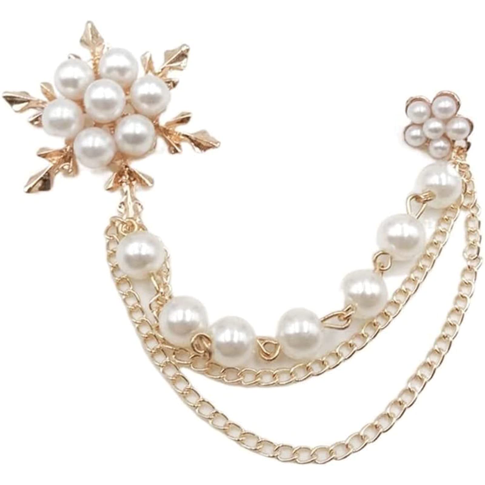 Amazon.co.jp: チェーン付きクリエイティブブローチ、パールラペルピン