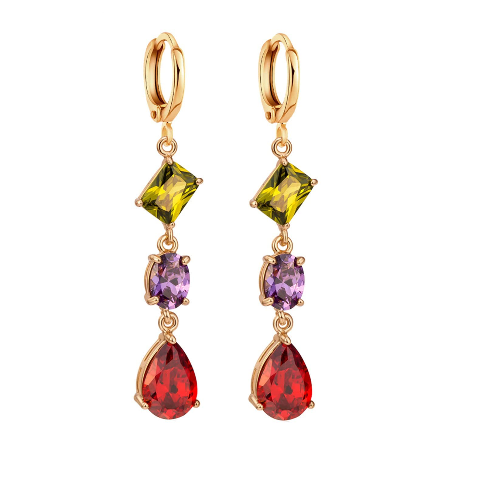 Pendientes de oro real 750, pendientes largos de aro para mujer con forma ovalada, rectangular, gota de agua, moissanita, pendientes de boda para mujer, oro amarillo