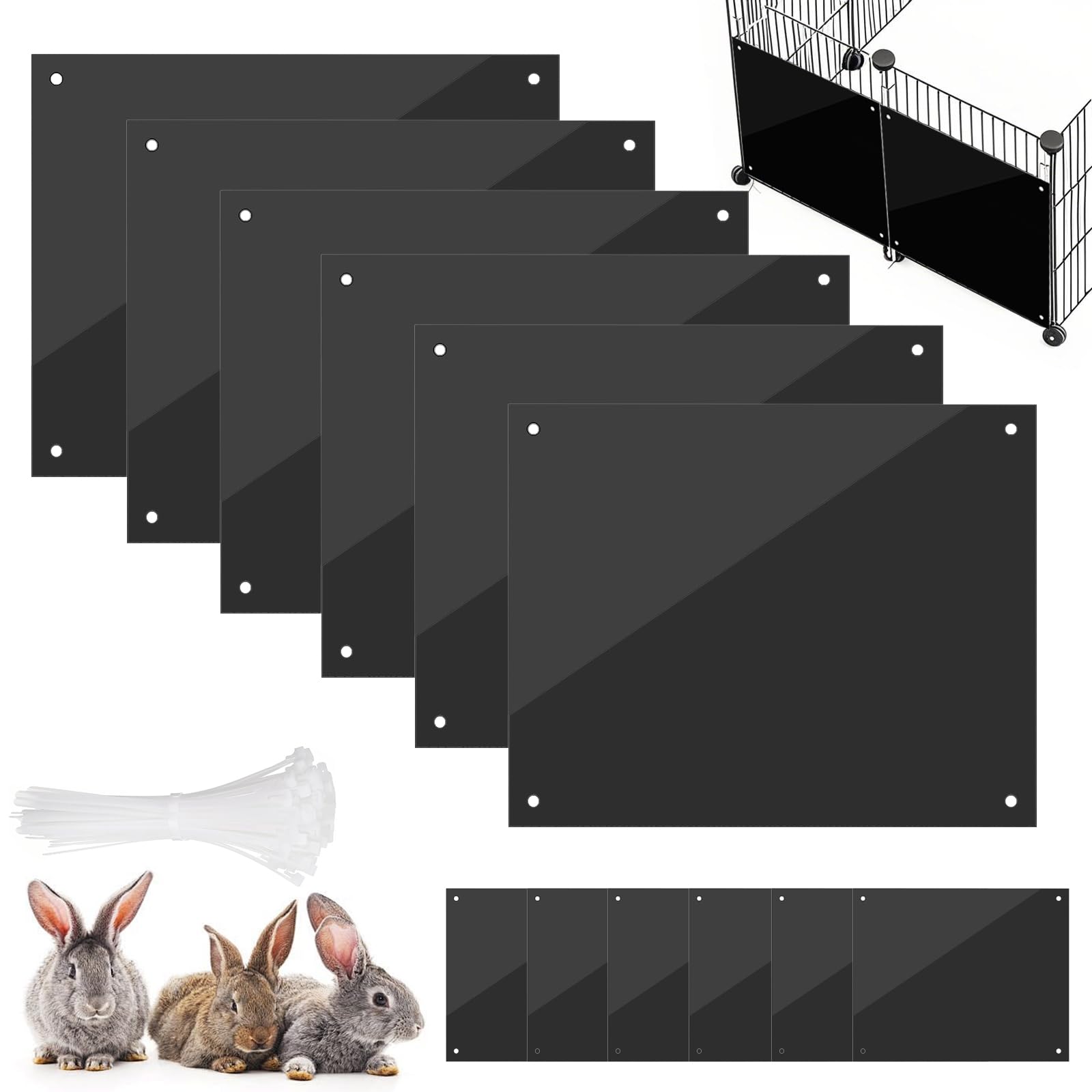 ZONJIE 12Pcs Pet Cage Liner Protection 26 * 21cm Edge Guard, Pet Cage Liner Panels, Edge Liner Guinea Pig Side Lining with 100PCS Ties Small Animal Cage Habitat Siding Guard